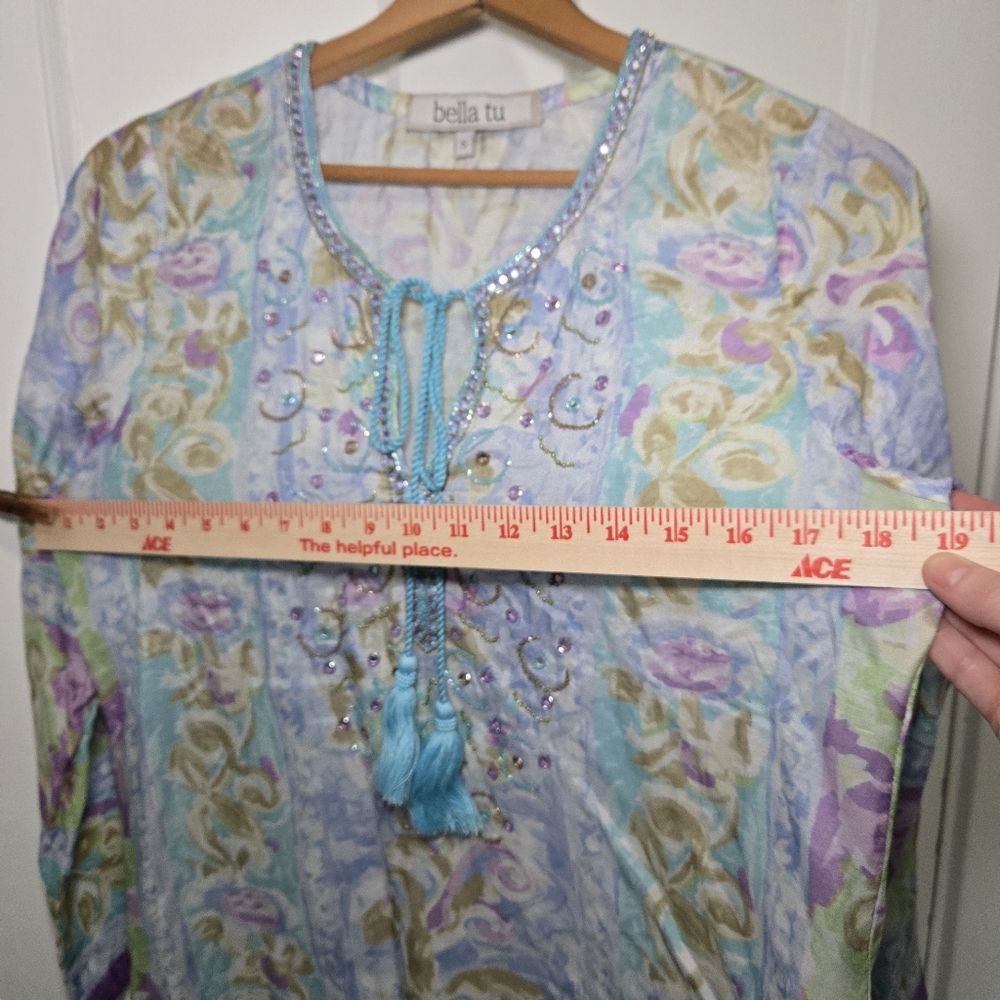 Bella Tu Womens Beaded Fairy Blouse Size S Fairycore Fae Sparkle Ren Fest Floral - Picture 12 of 13